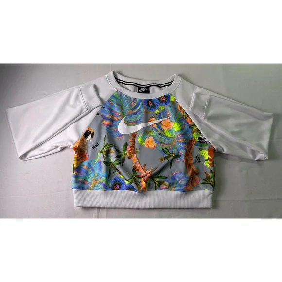 Nike Hyper Femme Tropical Floral Parrot Cropped Sweatshirt Women's Small S White - Picture 1 of 10